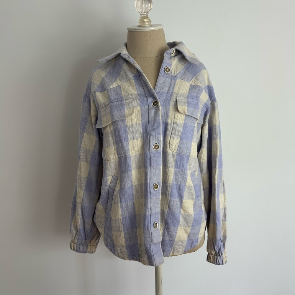 Maeve by Anthropologie Shacket Purple White Plaid Buttons S
